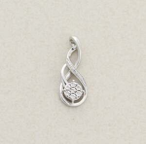 Pendant Only Sterling Silver Natural Diamond Flower Cluster Pendant 1" x 3/8"